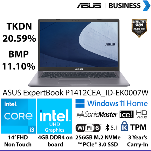 ASUS P1412CEA_ID-EK0007W I3/UMA/4/256 W11H/ 3Y