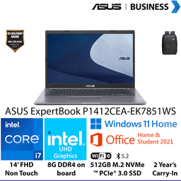 ASUS NB P1412CEA-EK7851WS I7/UMA/8/512 W11H-OHS 2Y